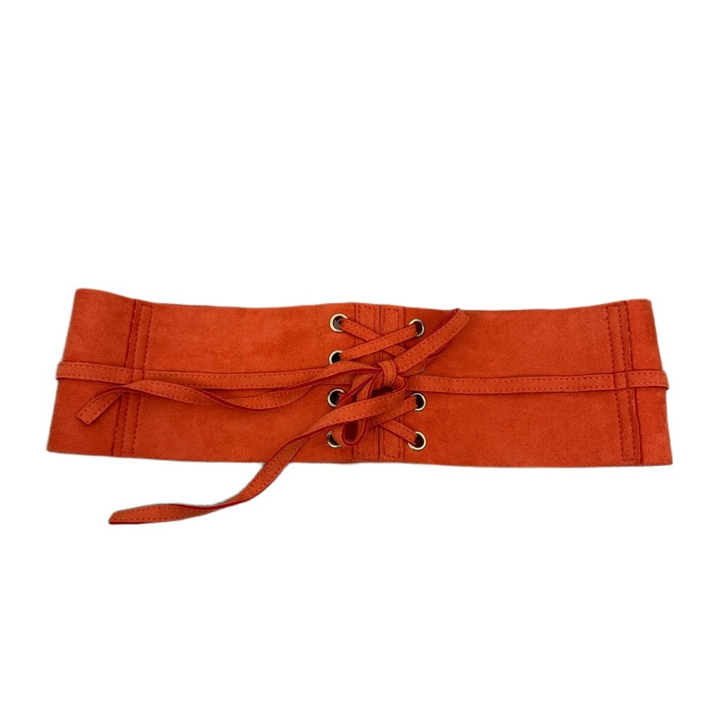 Linea Pelle Belt Womens Medium Orange Lace Up Corset Faux Suede Wide